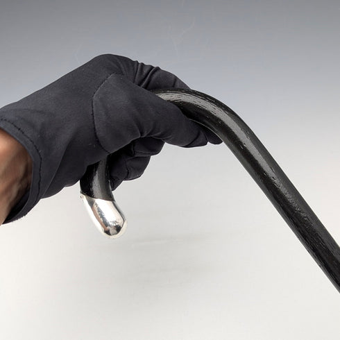 1929年 英国ヴィンテージ 紳士用 曲がりハンドル 純銀装飾 ステッキ 杖 83cm